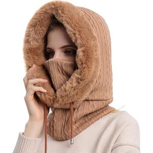 Masque de ski multifonction pour femme - Kaki, capuche polaire coupe-vent et chaude, combinaison de ski d'hiver, chapeau de moto, chapeau de randonnée et de camping - Neuf