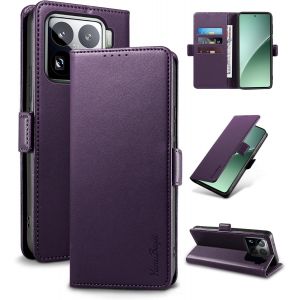 TRAHOO-Coque pour Xiaomi 15 Pro - [Blocage RFID] Housse Étuis de Protection PU Luxe [Magnétique] [Fente Carte] [Stand] Portefeuille Flip Case,[Violet] - Neuf
