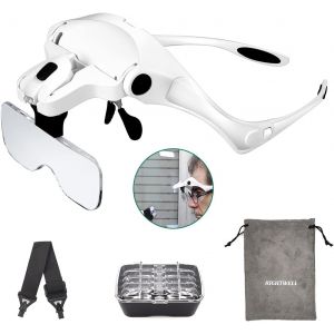 Lunette Loupe Avec 2 Led Rightwellloupe Eclairante Frontale Pour Lecture,Tous Les Travaux De Pr&eacute;cision,R&eacute;parations,Couture,Bijoux,Montres Et Artisanat 5 Lentilles D&eacute;tachables (1.0x &Agrave; 3.5x) - Neuf