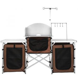 Table De Cuisine De Camping-Duoku-Station De Cuisson Ext&eacute;rieure Pliable Avec Sac De Rangement-Avec 3 Placards Et Pare-Brise - Neuf