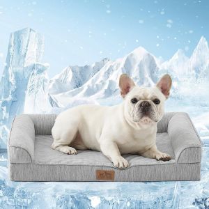 Kalanka-Panier Rafra&icirc;chissant Pour Chien, Canap&eacute; Orthop&eacute;dique Animaux Avec Rebords, Lit Pour Petit Chien Housse Dehoussable Et Lavable, Antid&eacute;rapant Et Imperm&eacute;able, Gris Argent&eacute; (M,76x51x15cm) - Neuf