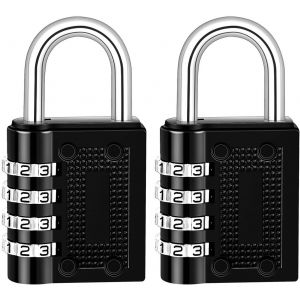 Lot de 2 cadenas à combinaison à 4 chiffres, en alliage de zinc, pour valise, casier, gymnase, avion (noir) - Neuf