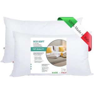 Eco Soft Coussins De Lit 40 X 60 Cm,Coussins De Couchage 2 Pi&egrave;ces,Rev&ecirc;tement En Fibres Synth&eacute;tiques Hypoallerg&eacute;niques,Frais,Lavable Hypoallerg&eacute;nique Et Respirant,Fabriqu&eacute; En Italie - Neuf