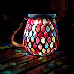 1 Lampe Solaire En Mosaïque Ovale Pour L'extérieur, En Verre On/Off Mosaïque - Lampe De Table À Suspendre - Étanche Ip65 - Pour Pelouse, Chemin, Cour, Terrasse, Sol, Étang, Mosaïque Rouge - Neuf