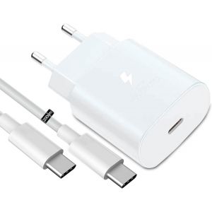 JGD-Chargeur Super Rapide Type C, 25W USB C Chargeur Mural Charge Rapide avec 200CMC&acirc;ble de Chargeur Type C pour Samsung GalaxyS23/S23+/S23 Plus/S22 Ultra/S22+/S21/S20/Note 20/Z Fold 4, Blanc - Neuf
