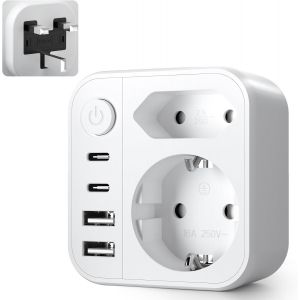 6 en 1 Adaptateur Prise Anglaise UK, Adaptateur Prise Anglaise, Prise Anglaise Adaptateur Francais avec 2 USB A, 2 Type C, 2 Prise, Type G pour UK/Irlande/Malaisie/Maldives - Neuf