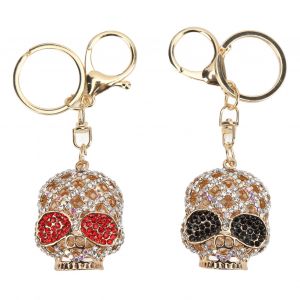 Lot De 2 Porte-Cles Tete De Mort, Noir Et Rouge, Pendentif Romantique Longue Duree Pour Decoration De Sac A Main - Neuf