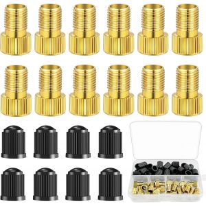 Kal-18 Pcs Adaptateur De Valve + 36 Pcs Bouchon Valve Velo, Valve Presta En Laiton Pour Vtt, Bicyclette, Tricycles, Avec Boîte De Rangement - Neuf