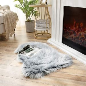Sjzg-Tapis En Peau De Mouton Synth&eacute;tique Gris 40x60 Cm, Tapis Fausse Fourrure Carpette Moelleuse Pour Chambre &Agrave; Coucher, Salon, Jet De Divan De D&eacute;coration Chaise - Neuf