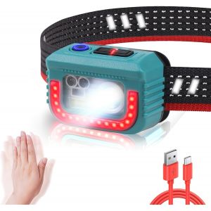 Eryi-Lampe Frontale Rechargeable 500 Lumens Lampe Torche Frontale Avec Lumière Blanche/Jaune/Rouge, 6 Modes Lampes Frontales À Détecteur De Mouvement Pour Camping, Pêche, Lecture - Neuf