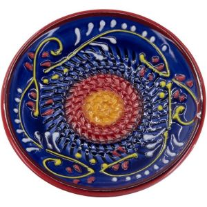 Eryi-Assiette À Râper En Céramique, Pour Le Gingembre, Le Parmesan, Etc., Bleue Avec Bord Rouge, Diamètre : 12 Cm, Fabriquée À La Main Et Peinte À La Main, Fabriquée En Espagne - Neuf