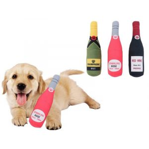 Lot De 3 Jouets &Agrave; M&acirc;cher En Peluche En Forme De Bouteille De Vin Pour Chiens De Petite Et Moyenne Taille - Neuf