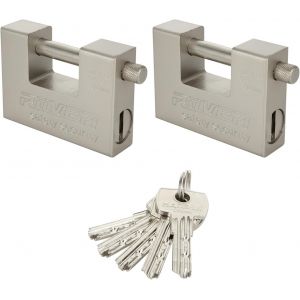 Lot de 2 cadenas de conteneur avec cl&eacute;s, cadenas de s&eacute;curit&eacute; robuste de 90 mm, anse de 12 mm d'&eacute;paisseur, cylindre anti-per&ccedil;age, cadenas en acier pour conteneurs, portes, abris de jardin - Neuf