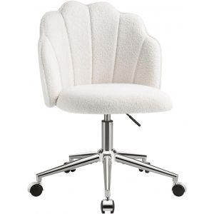 JEXNOVASHOP-Chaise Coiffeuse Chambre, Chaise Pivotante &agrave; Roulette&iquest; pour Fille, Siege de Bureau Confortable, Montage Facile, Beige/Blanche - Neuf