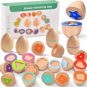 ERYI-Oeufs Montessori En Bois, Jeux Montessori Puzzle Bois Enfant, Apprendre Les Couleurs Et Géométrique, Jouets Éducatifs Pour Enfants 2 3 4 5 Ans - Neuf