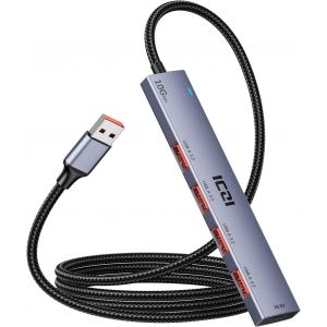 USB Hub 10Gbps,Data Hub USB 3.2 Gen 2,120cm Rallonge Tressée en Nylon,Adaptateur USB-A Compatible avec Ordinateurs Portables PC MacBook Pro/air iMac Surface Pro PS4 - Neuf