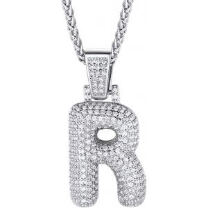 Trahoo-Collier Lettre R, Pendentif Initiale Prénom Lettre R,Bling Brillant Hip Hop Bijoux Alphabet Pendentif Bubble En Strass Avec Chaîne Réglable 55+5 Cm Pour Homme Femme - Neuf