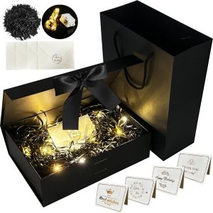 Trahoo-Coffret Cadeau,Bo&icirc;te + Sac + Ruban + Lumi&egrave;res,Bowknot Boite Cadeau,Boite Cadeau,Bo&icirc;te-Cadeau De Luxe,Boite Papier Avec Ruban,Pour R&eacute;ception De Mariage, Anniversaire, No&euml;l.,Valentin, P&acirc;ques, Ha - Neuf