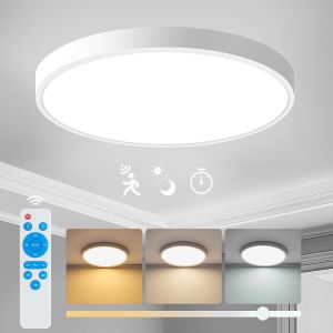 KAL-Plafonnier Led, 24W 2400Lm Luminaire Plafonnier Led Avec Détecteur De Mouvement, 3000K-6000K Lampe Plafond Avec Télécommandé,Ø30Cm Plafonnier Led Pour Cuisine,Salle De Bain - Neuf