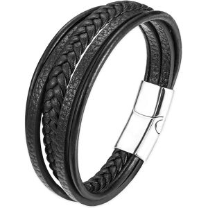 Kalanka-Bracelet Cuir Homme, Bracelet Perle Homme, Noir Bleu Marron Bracelets Pour Hommes, Avec Boîte Cadeau - Neuf