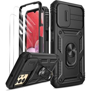 STORE-Coque Pour Samsung A13 4G(Pas 5G) Avec 2 Hd Protection Écran,Protection De La Caméra En Pc Dur Anti-Chut Renforcée Armor Heavy Duty Antichoc Bumper Housse Etui Coque A13 Noir - Neuf