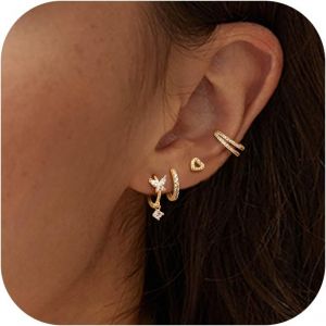 Kal-4 Paires Boucles D'oreilles Femme Plaqu&eacute; Or 14 Carats Argent Sterling 925 Aiguilles D'oreille Hypoallerg&eacute;niques Cartilage Tragus Helix Piercing Oreille Petites Boucles D'oreilles Femme - Neuf