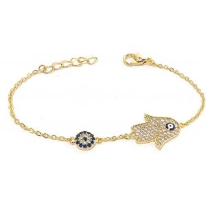Kalsw-Superbe Bracelet-Main De Fatima Fatma Eli Buddha-Strass Doré-?il Bleu Nazar Boncuk,Mauvais ?il - Neuf