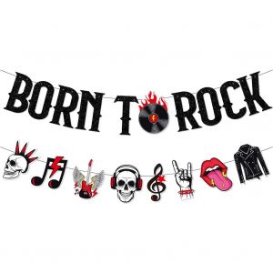 D&eacute;coration De Banni&egrave;re De F&ecirc;te Rock And Roll,Guirlande De Banni&egrave;re Born To Rock,Th&egrave;me De Musique,Cr&acirc;ne,Note De Musique,Banderole Suspendue Pour D&eacute;coration De F&ecirc;te De Musique Rock Des Ann&eacute;es 50 - Neuf