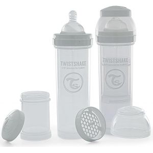 Anti-Colic Bottle With Milk Powder Container And Blender-2x 330ml|Quick Flow Silicone Nipple|Bpa Free Bottle|4+ Months|White - Neuf