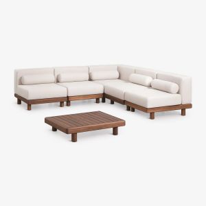 Ensemble De Jardin Avec Canap&eacute; D'angle Modulaire 5 Pi&egrave;ces Avec Module D'angle Et Table Basse En Acacia Edrien Brun Acacia - Neuf