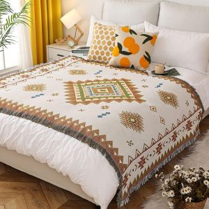 Ulteronixshop-Couvertures Disponible en Double Face Coton Tiss&eacute; Jet&eacute;s De Lit avec Gland Style Ethnique Boho Motif G&eacute;om&eacute;trique D&eacute;corative Jet&eacute; De Canap&eacute; Couvre-Lit Camping Nappes Tapisserie Tapis 180x - Neuf