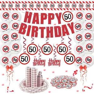 Sjzg-D&eacute;coration 50e Anniversaire Homme Femme Panneau De Signalisation 50e Anniversaire Kit De D&eacute;coration Avec Ruban De D&eacute;limitation 50e Anniversaire D&eacute;coration Ballons, Serpentins, Confettis - Neuf