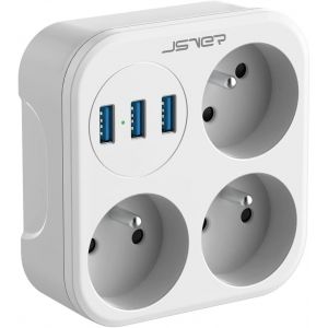 Prise Multiple USB Murale,FR Multiprise Murale 16A 3 Prises AC et 3 Ports USB(5V/3,1A,15,5W) Prise Universelle Electrique pour Domicile/Bureau/Voyages -Blanc - Neuf