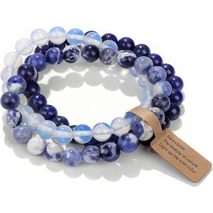 Tianyi-Bracelet Pierre Naturelle 8mm U2013 Set De 3 Bracelets Fait Main, Bijou Énergétique Pour Hommes Et Femmes, Sérénité, Équilibre Et Confiance Avec Coffret Cadeau - Neuf
