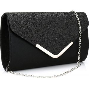 KALANKA-Pochette Enveloppe Soir&eacute;e Sac &agrave; Main Mariage En Paillettes Brillan Bandouliere Chic Et Elegant Clutch Argent&eacute; Avec Cha&icirc;ne pour Femme - Neuf