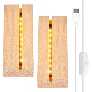 Lot De 2 Socles Led En Bois - Base D'affichage Led - Lampe De Bureau Rectangulaire Éclairée - Interrupteur Usb Pour Plaque Acrylique Épaisse - Verre En Cristal - Neuf