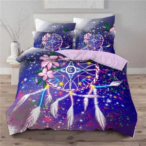 Housse De Couette Dreamcatcher Parure De Lit Boh&iquest;&ordm;me Attrape-R&iquest;&ordm;ves En Plumes Imprim&iquest;&iquest; Housse De Couette Microfibre Et Taie D'oreiller Pour Pi&iquest;&iquest;Ces (Xcm,Violet) - Neuf