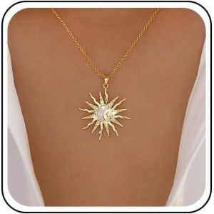 Kal-Collier Soleil Vintage Cz Collier Ras De Cou Cristal Collier Pendentif Soleil Lune Collier C&eacute;leste Soleil Levant Cha&icirc;ne Ras De Cou Bijoux Pour Femmes - Neuf