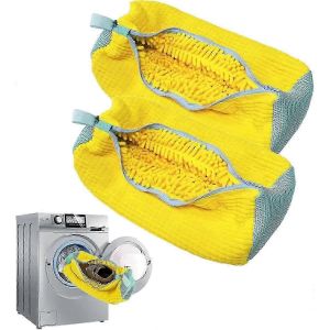 2Pcs chaussures Sac à linge Sac de lavage de chaussures pour machine à laver et sèche-linge,Sac de nettoyage de chaussures pour tous les types et tailles de chaussures (2Pcs jaune) - Neuf