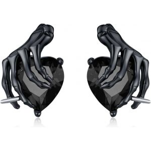 Chenquansarl-Boucles D'oreilles Tête De Mort Pour Femme En Argent Sterling 925 Avec Pierre De Naissance - Boucles D'oreilles En Forme De C?ur - Cadeau Gothique Pour Femme - Neuf