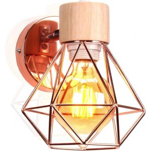 Applique Murale Intérieur Vintage Lampe Murale E27 Avec Bois Luminaire Plafonnier Industrielle Métal Forme Cage Design Pour Cuisine Salle De Séjour.[V69] - Neuf