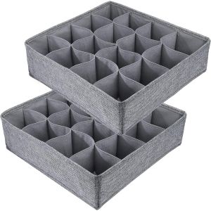 Organisateur de Tiroir Pliable Tissu de jute pour Sous-v&egrave;tements,Soutien-Gorges,Chaussettes Bo&icirc;te de Rangement &agrave; Compartiment Gain de Place,Lot de 2 (Gris) - Neuf