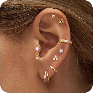 Kal-Paires Boucles D'oreilles Femme Acier Inoxydable Piercing Oreille Tragus Helix Piercings Creoles Argent Boucles D'oreilles Femme Or Hypoallergénique Helix Conch Tragus Piercing Oreille - Neuf