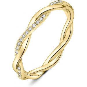 Kahfl-Empilable Amour Cubic Zirconia Infini Bague Taille Rond Pierre Argent 925 Femme,Plaqué Or Jaune Or Rose Torsade Bague Fiançailles Mariage Promise Alliance,Ensemble Bijoux Mariee - Neuf
