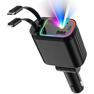 TIANYI-Ofottofo Chargeur Voiture Retractable Allume Cigare USB C, Chargeur Telephone Voiture 4 en 1 &agrave; Charge Rapide 66 W, Adaptateur USB Voiture Lumi&egrave;re &Eacute;toil&eacute;e pour iPhone, Samsung Galaxy, Google Pi - Neuf