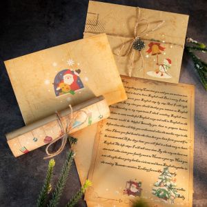 ensemble (30 antique enveloppes + 60 A5 papeterie + 3 autocollants + 2 d&eacute;corations de + 30 m de corde de chanvre) cadeau de No&euml;l de l'enveloppe R&eacute;tro papier kraft souvenir set de papeterie de papete - Neuf
