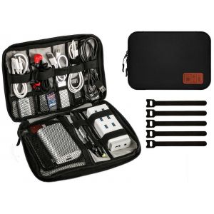 Sac de rangement de c&acirc;bles noir 25 x 18 cm pour accessoires &eacute;lectroniques - Neuf