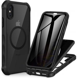 TRAHOO-Magn&eacute;tique Anti Espion Coque iPhone X/XS [Compatible avec MagSafe] Protection &eacute;cran Verre Tremp&eacute; 9H int&eacute;gr&eacute;, 360 Degr&eacute;s Antichoc T&eacute;l&eacute;phone Housse Double Face Case Int&eacute;grale Etui - Noir - Neuf