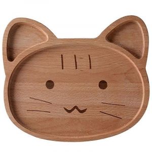 Enfants Enfants En Bois Assiette De Nourriture Plateau Plat Naturel Mignon Dessin Anim&eacute; Vaisselle Artisanat Animal Outil Naturel, Chat - Neuf