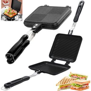 SUBZONAL-Machine Pain Double Face Antiadh&eacute;sive avec Poign&eacute;es R&eacute;sistantes Chaleur, Presse Sandwich pour Cuisini&egrave;re Gaz, Grille-Pain Multifonction, Po&ecirc;le Griller Toast Portable pour Maison, Ext&eacute;rieur, - Neuf